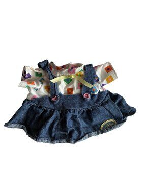 Vintage Magic Nursery Doll Denim Jumper Dress Geometric Print Outfit